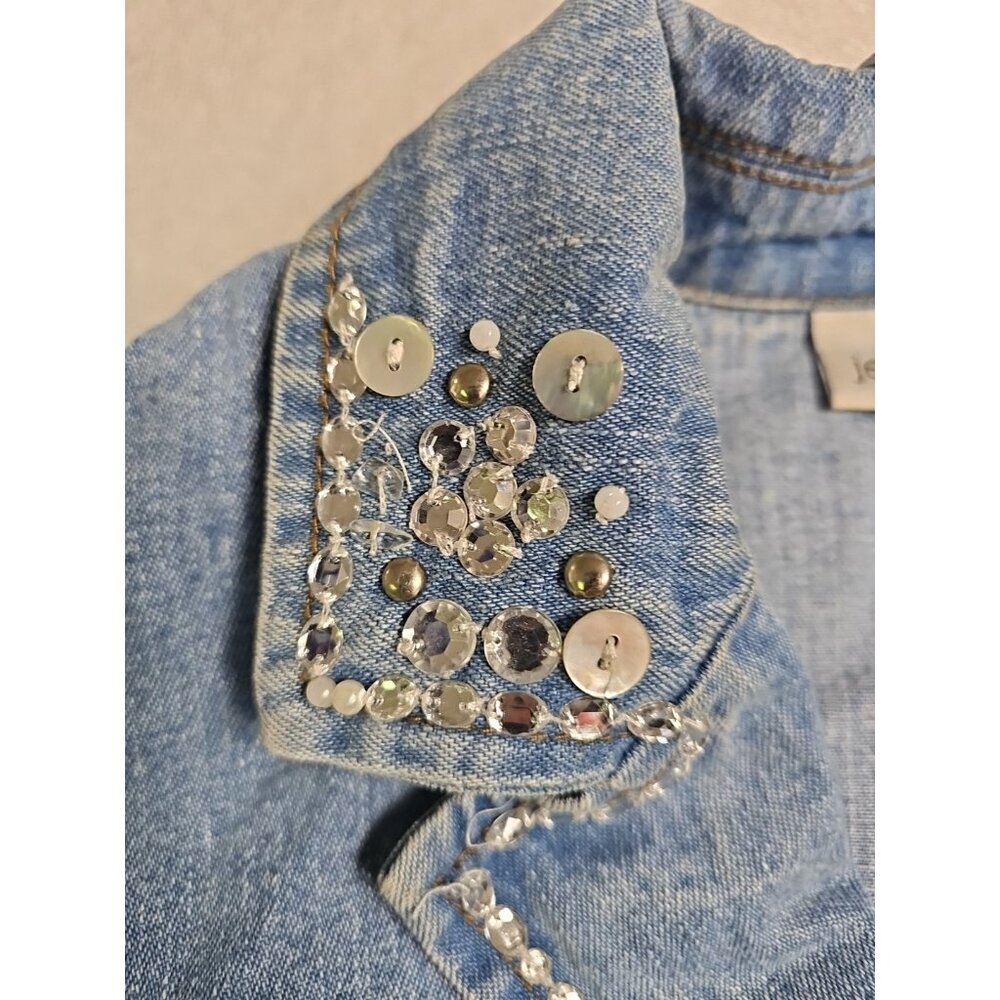 Vintage Y2K 80’s Jeanology Jean Jacket Blue Denim Embellished Beaded Size 14 - Picture 7 of 10